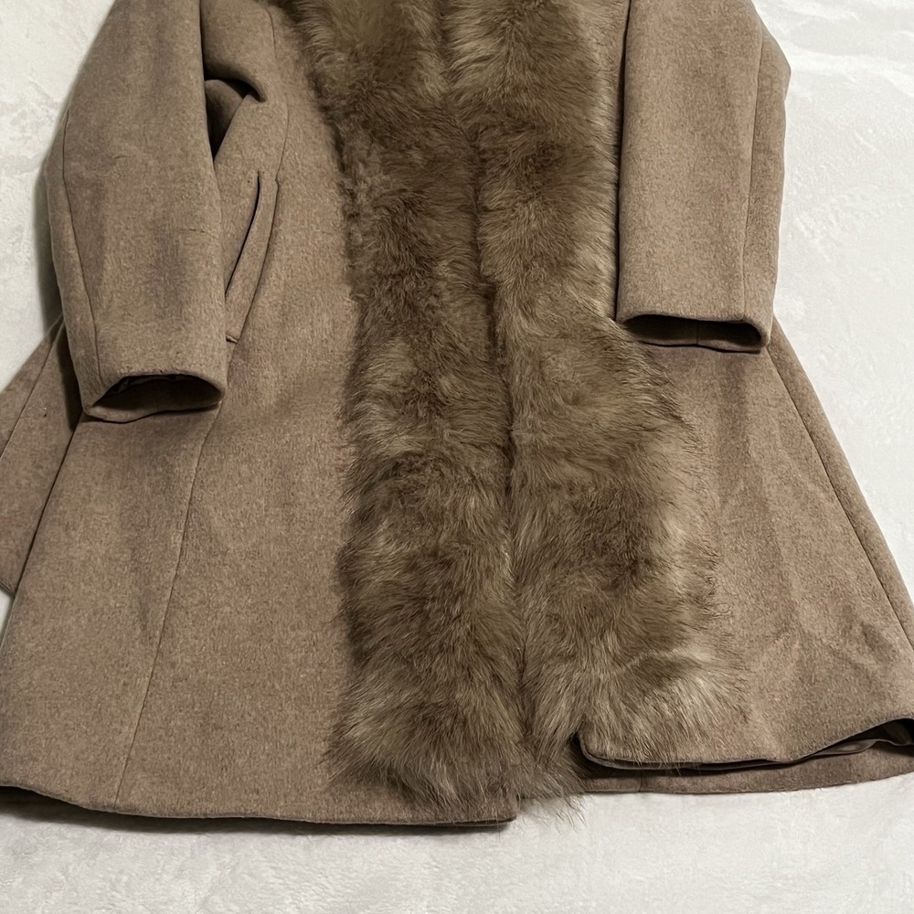 Marciano By Guess Wool Blend Coat Womens Size‎ 2 Tan Camel Faux Fur Trim Belted - Picture 4 of 16
